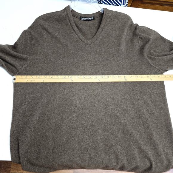 Native World Sweater Pullover 2XL Mens Brown Possum Fur Wool Silk New Zealand - Picture 8 of 9
